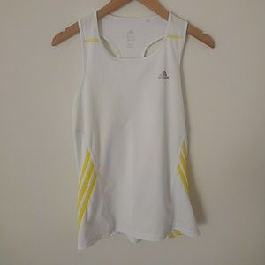 Like New Adidas Yellow Stripe Racerback White Tank